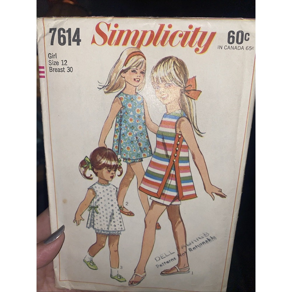 Vintage 1968 Simplicity 7614 Girls Tunic Shorts Sewing Pattern Size 12 Uncut
